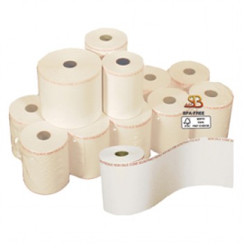 Rotolo per bilancia - 60 mm x 38 m - diametro esterno 82 mm - anima 25 mm - 112 gr - carta termica adesiva BPA free - Sabacart - blister 4 pezzi