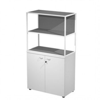 Libreria media metal + armadio basso Essence - 90 x 46 x 165 cm - Bianco/bianco/antracite/bianco