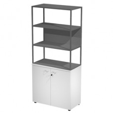 Libreria alta metal + armadio basso Essence - 90 x 46 x 204 cm - Bianco/bianco/antracite/antracite - Artexport