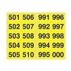 Numero adesivo da 501 a 999 - 45 x 24 mm - 10 et/fg - 50 fogli - nero/giallo