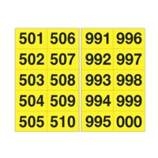 Numero adesivo da 501 a 999 - 45 x 24 mm - 10 et/fg - 50 fogli - nero/giallo