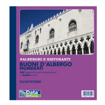 Blocco buoni d'albergo 960 tagliandi numerati - autoric. - 10 tagliandi/pag. - 21 x 19,5 cm - Data Ufficio