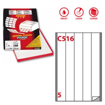 Etichette adesive C/516 - in carta - permanenti - 40 x 297 mm - 5 et/fg - 100 fogli - bianco - Markin
