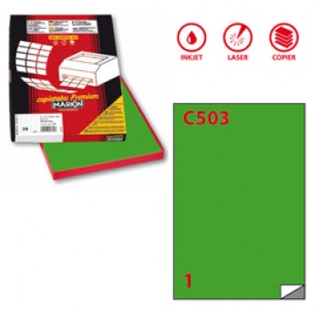 Etichette adesive C/503 - in carta - permanenti - 210 x 297 mm - 1 et/fg - 100 fogli - verde - Markin