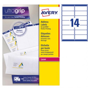 Etichette adesive L7163 - in carta - angoli arrotondati - permanenti - 99,1 x 38,1 mm - 14 et/fg - 100 fogli - bianco - Avery