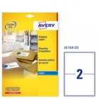 Etichette adesive J8168 - in carta - angoli arrotondati - inkjet - permanenti - 199,6 x 143,5 mm - 2 et/fg - 25 fogli - bianco - Avery