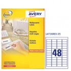 Etichette adesive L4736REV - in carta - angoli arrotondati - rimovibili - 45,7 x 21,2 mm - 48 et/fg - 25 fogli - bianco - Avery