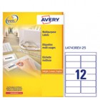 Etichette adesive L4743REV - in carta - angoli arrotondati - rimovibili - 99,1 x 42,3 mm - 12 et/fg - 25 fogli - bianco - Avery