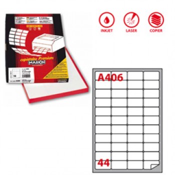 Etichette adesive A/406 - in carta - permanenti - 47,5 x 25,5 mm - 44 et/fg - 100 fogli - bianco - Markin