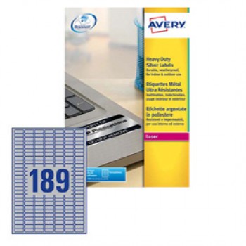 Etichette adesive L6008 - in poliestere - laser - permanenti - 24,5 x 10 mm - 189 et/fg - 20 fogli - argento - Avery