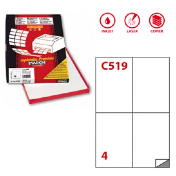 Etichette adesive extra forti C/519 - in carta - permanenti - 105 x 148,5 mm - 4 et/fg - 100 fogli - bianco - Markin