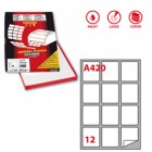 Etichette adesive A/420 - in carta - angoli arrotondati - permanenti - 63,5x72 mm - 12 et/fg - 100 fogli - bianco - Markin