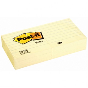 Blocco foglietti - 630-6PK - a righe - 76 x 76 mm - giallo Canary™ - 100 fogli - Post it®