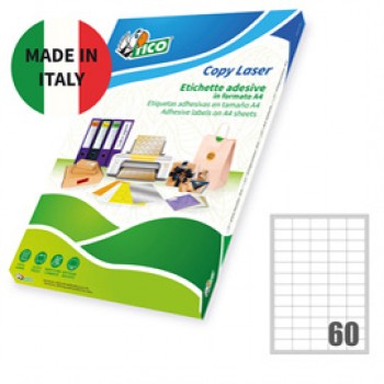 Etichette adesive LP4W - in carta - angoli arrotondati - laser - permanenti - 37,5 x 23,5 mm - 60 et/fg - 100 fogli - bianco - Tico