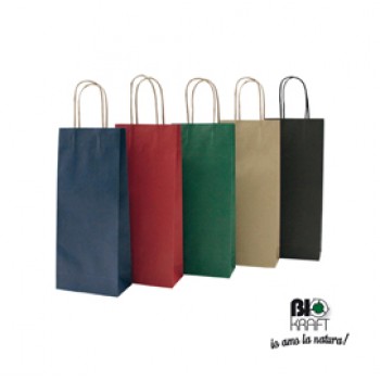 Portabottiglie BARBERA - maniglie cordino - 14 x 9 x 38 cm - carta biokraft - verde - Mainetti Bags - conf. 20 pezzi