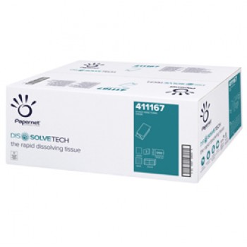 Asciugamani piegati a V Dissolve Tech - 2 veli - 20 gr - 24 x 21 cm - goffratura a onda - bianco - Papernet - conf. 250 pezzi