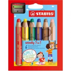 Pastelli Woody 3 in 1 - diametro mina 10 mm - con temperino - Stabilo - astuccio 6 pezzi