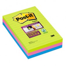 Blocco foglietti Post it® Super Sticky rettangolari - 660-3SSUC - a righe - 101 x 152 mm - colori Ultra - 90 fogli - Post it®