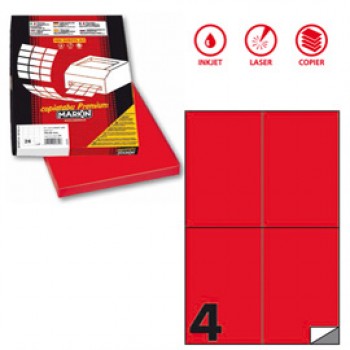 Etichette adesive C/519 - in carta - permanenti - 105 x 148,5 mm - 4 et/fg - 100 fogli - rosso fluo - Markin