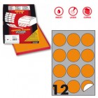 Etichette adesive tonde R/310 - in carta - permanenti - diametro 60 mm - 12 et/fg - 100 fogli - arancio fluo - Markin