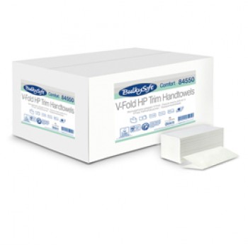 Asciugamani piegati a V Comfort - 2 veli - goffratura micro - 17 gr - 21x21 cm - bianco - BulkySoft - conf. 210 pezzi