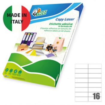 Etichette adesive LP4W - in carta - laser - permanenti - 105 x 37 mm - 16 et/fg - 100 fogli - bianco - Tico