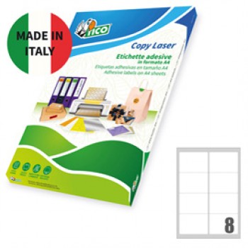 Etichette adesive LP4W - in carta - angoli arrotondati - laser - permanenti - 99,1 x 67,7 mm - 8 et/fg - 100 fogli - bianco - Tico