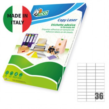 Etichette adesive LP4W - in carta - laser - permanenti - 70 x 25 mm - 36 et/fg - 100 fogli - bianco - Tico