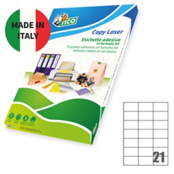 Etichette adesive LP4W - in carta - laser - permanenti - 70 x 42,3 mm - 21 et/fg - 100 fogli - bianco - Tico