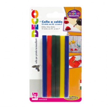 Colle stick per pistole mini - colori assortiti - ø 7 mm - lunghezza 10 cm - Deco - conf. 12 pezzi