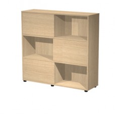 Libreria bassa Tetris a 3 ripiani ante scorrevoli - 120x35x116 cm - rovere/rovere - Artexport