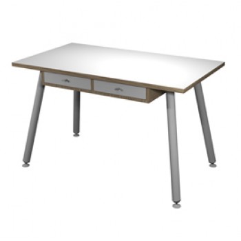 Postazione Home-Office - con sottopiano - gambe in metallo -120 x 60 x H 74,4 cm - bianco / rovere