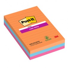 Blocco Post it® Super Sticky - 4690-3SS-BOOS - a righe - 101 x 152 mm - colori Boost - 90 fogli - Post it® - conf. 3 pezzi