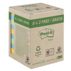 Blocco foglietti Post-it® - 654-RCP10 - 76 x 76 mm - carta riciclata - colori pastel - 100 fogli - Post-it® - conf. 10 pezzi