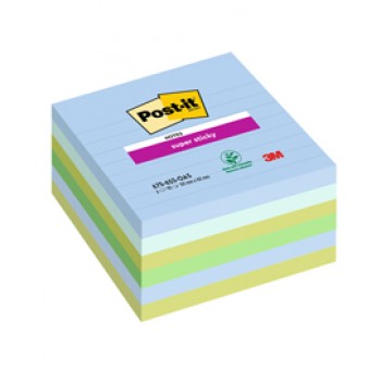 Blocco Post it® Super Sticky - 675-6SS-OAS - a righe - 100 x 100 mm - colori Oasis - 90 fogli - Post it® - conf. 6 pezzi