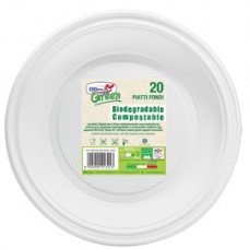 Piatto fondo monouso - rotondo - diametro 22 cm - Mater-Bi - avorio - Dopla Green - conf. 20 pezzi