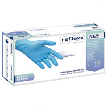 Guanti in nitrile extra strong N69 - senza polvere - taglia M - azzurro - Reflexx - conf. 100 pezzi