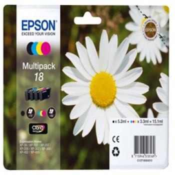 Epson - Multipack Cartuccia ink - 18 - C/M/Y/K - C13T18064012 - C/M/Y 3,3ml cad - K 5,2ml