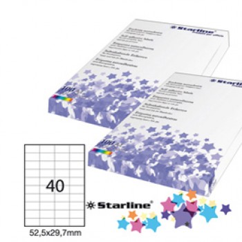 Etichette adesive - in carta - permanenti - 52,5 x 29,7 mm - 40 et/fg - 100 fogli - bianco - Starline