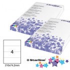 Etichette adesive - in carta - permanenti - 210 x 74,2 mm - 4 et/fg - 100 fogli - bianco - Starline