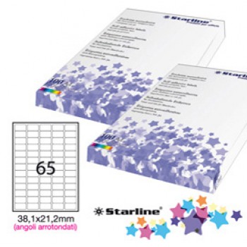 Etichette adesive - in carta - angoli arrotondati - permanenti - 38,1 x 21,2 mm - 65 et/fg - 100 fogli - bianco - Starline
