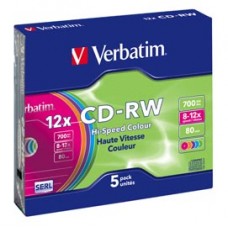 Verbatim - Scatola 5 CD-RW DataLife Plus - slim case - 8X-10X - serigrafato colorato - 43167 - 700MB