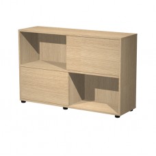 Libreria bassa Tetris a 2 ripiani ante scorrevoli - 120x35x79 cm - rovere/rovere - Artexport