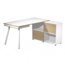 Workstation Midi - gambe in metallo - 130 x 120 x H 81,5 cm - bianco / rovere - Artexport