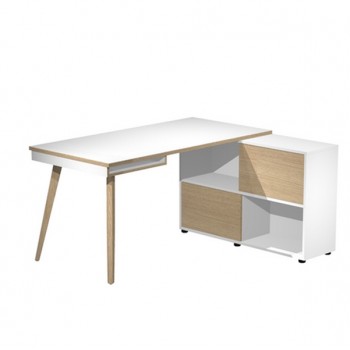 Workstation Maxi - gambe in legno - 160 x 140 x H 81,5 cm - bianco / rovere