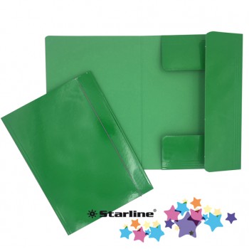 Cartellina con elastico - cartone plastificato - 3 lembi - 25x34 cm - verde - Queen Starline