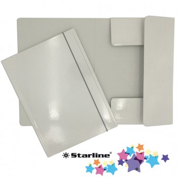Cartellina con elastico - cartone plastificato - 3 lembi - 25x34 cm - bianco - Queen Starline